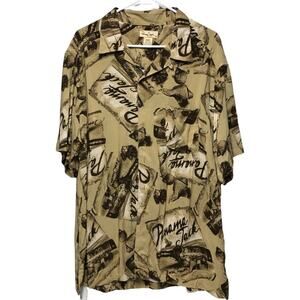 Panama Jack Mens XL Button Up Shirt‎ Camp Collared Short Sleeve Beige Rayon
